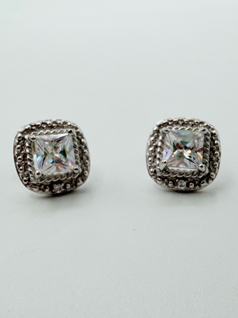 925 Sterling Silver Iridescent Crystal Halo Stud Earrings